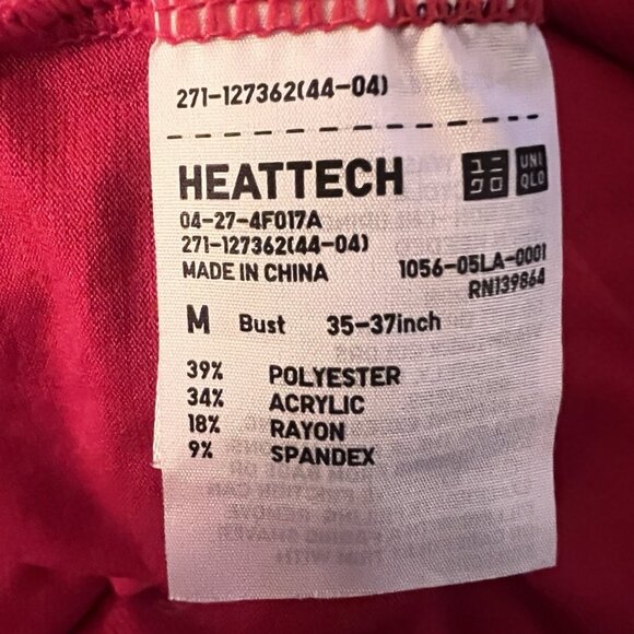UNIGLO Size M Heat Tech V-Neck Long Sleeve Shirt Red Stretch Under Layer - Picture 4 of 13